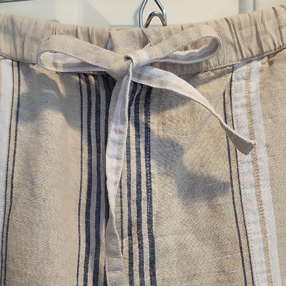 Liz Claiborne Khaki Striped Linen Blend Zippered Straight Leg Pant Size Small - Picture 2 of 9